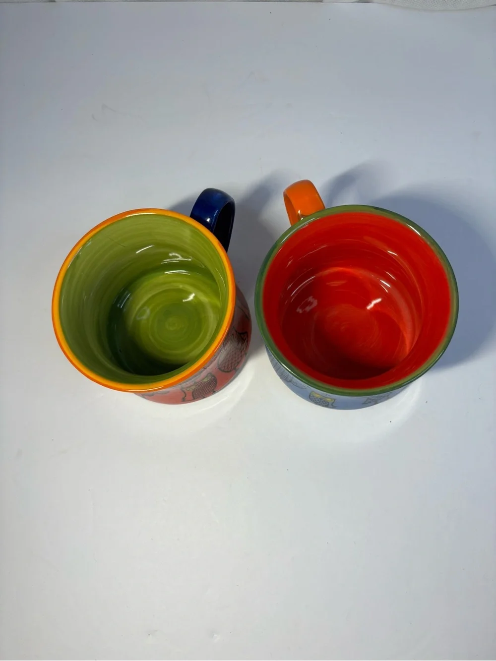 Pier 1 hand painted stoneware owl mugs